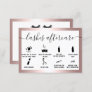 Lashes aftercare illustrations rose gold foil business card