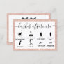 Lashes aftercare illustrations rose gold glitter business card