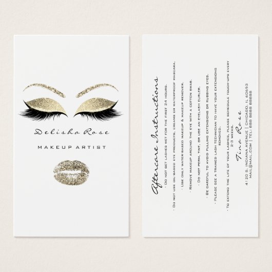 Lashes Aftercare Instruction Black White Gold Lips (Front & Back)
