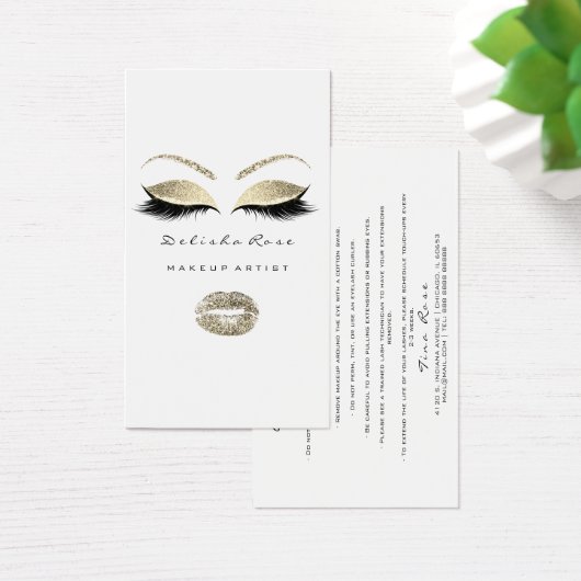 Lashes Aftercare Instruction Black White Gold Lips (Desk)