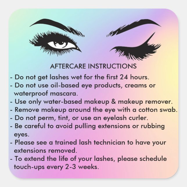 Lashes AFTERCARE INSTRUCTIONS Sticker (Front)