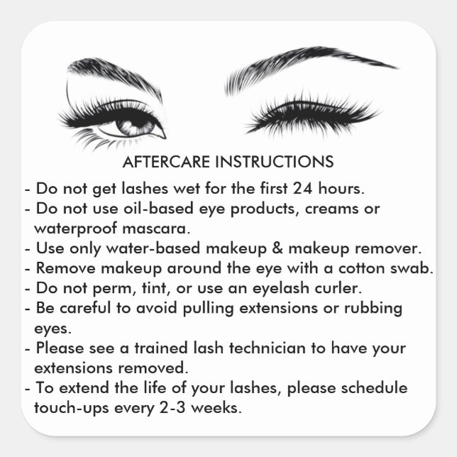 Lashes AFTERCARE INSTRUCTIONS Sticker (Front)