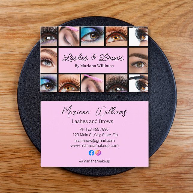 lashes and brows 12 photos makeup artist pink business card (Creator Uploaded)