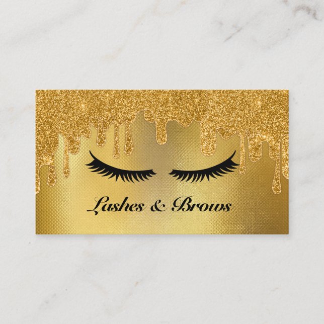 Lashes and Brows Elegant Script Gold Makeup Beauty Business Card (Front)