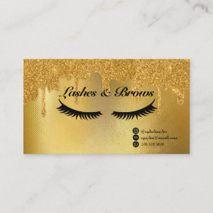 Lashes and Brows Elegant Script Gold Makeup Beauty Business Card