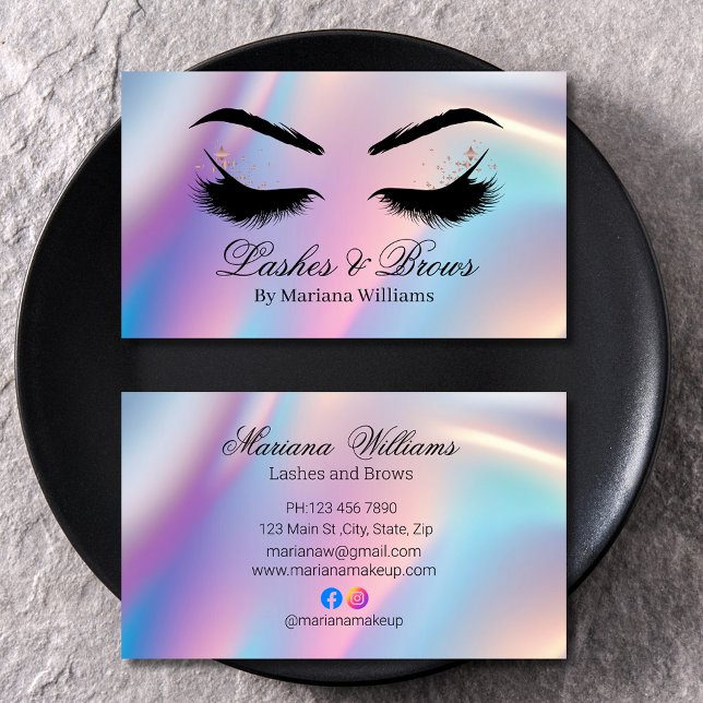 lashes and brows makeup artist stylish holographic business card (Creator Uploaded)