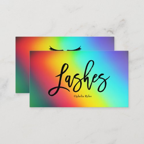 Lashes and Brows Modern Script Holographic Makeup  Business Card