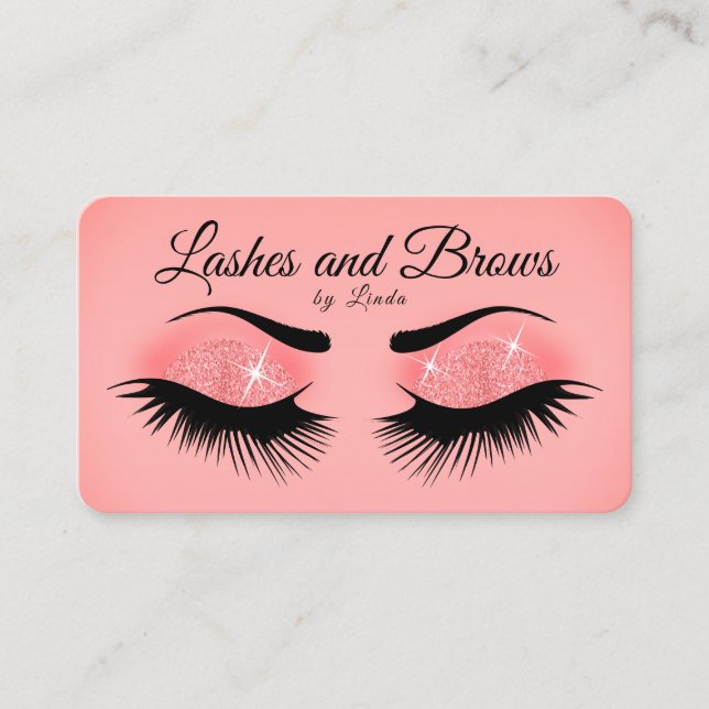 Lashes and Brows - Pink Coral Glitter Business Card (Front)
