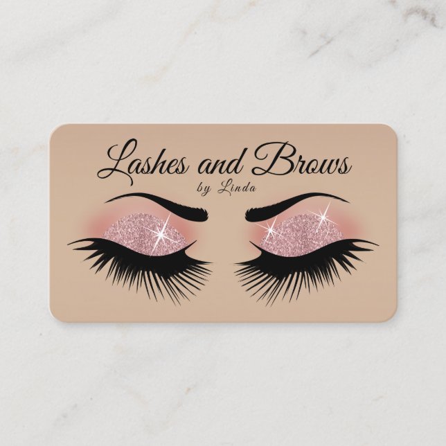 Lashes and Brows - Rose Gold Glitter Business Card (Front)