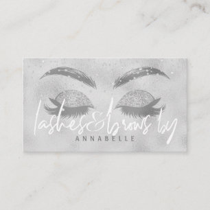 Lashes and brows salon eyelashes white silver business card