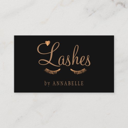 Lashes and brows services glam black gold salon business card