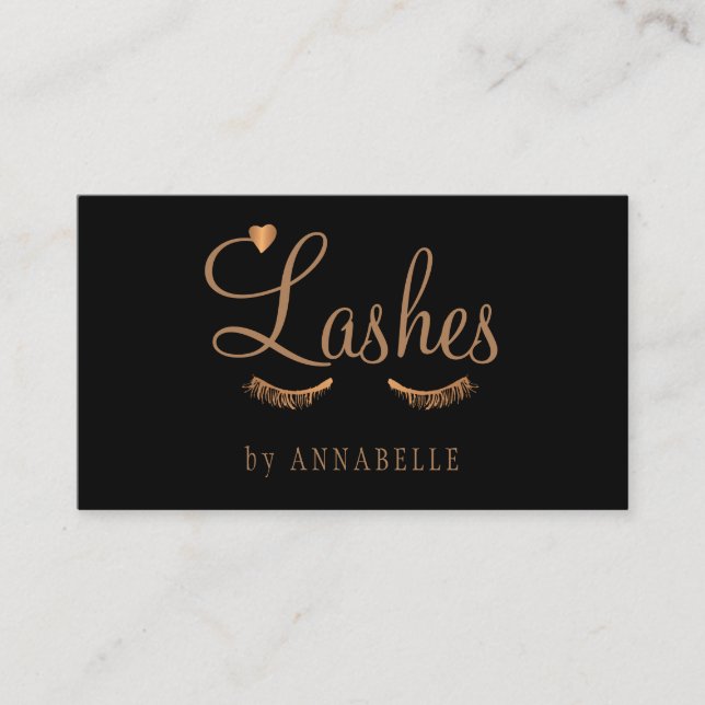 Lashes and brows services glam black gold salon business card (Front)