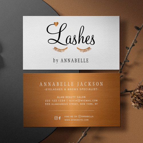 Lashes and brows services glam gold metallic salon business card