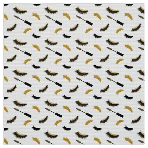 Lashes and mascara with gold glitter pattern fabric
