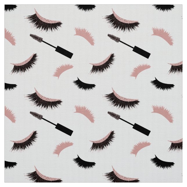 Lashes and mascara with rose gold glitter pattern fabric (Swatch)