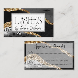 Lashes Appointment Reminder Gold Black Marble Business Card