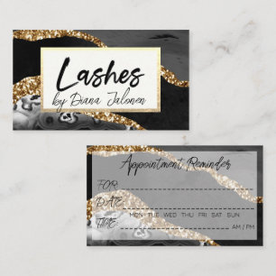 Lashes Appointment Reminder Gold Black Marble Business Card