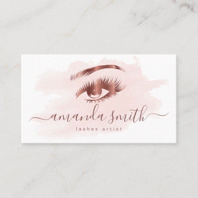 Lashes artist business card in rose gold color (Front)