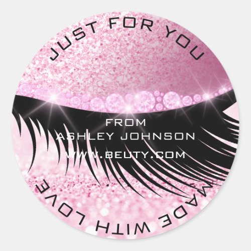 Lashes Beauty Diamond Eye Sparkly Pink Glitter Classic Round Sticker