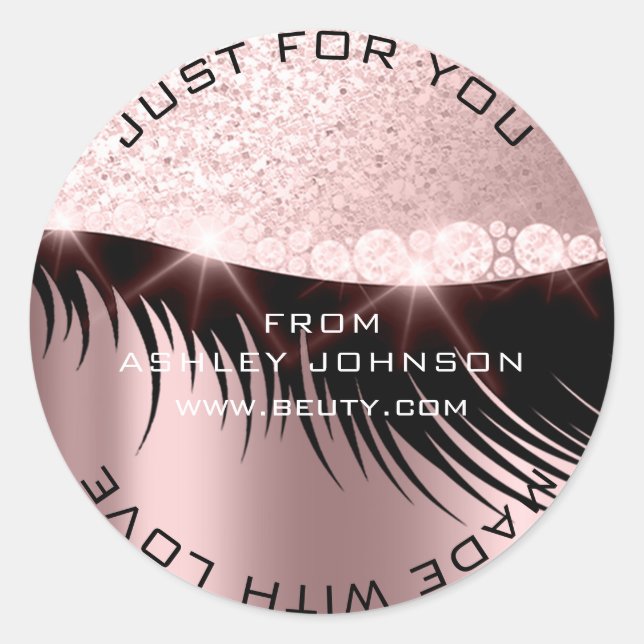 Lashes Beauty Diamond Eye Sparkly Rose Princess Classic Round Sticker (Front)