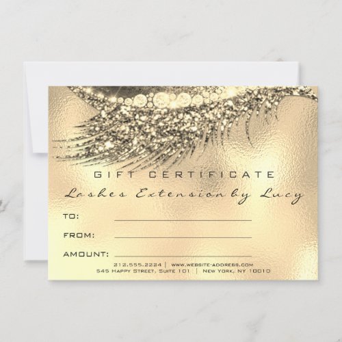 Lashes Beauty Makeup Certificate Gift Gold Metalic