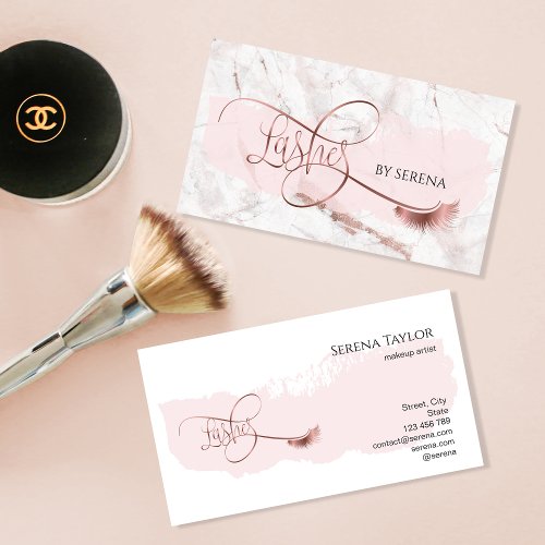 Lashes Beauty Makeup Girl Lash Extension Marble Business Card