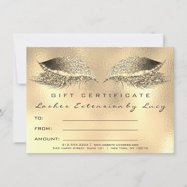 Lashes Beauty Studio Makeup Certificate Gift Gold (Front)