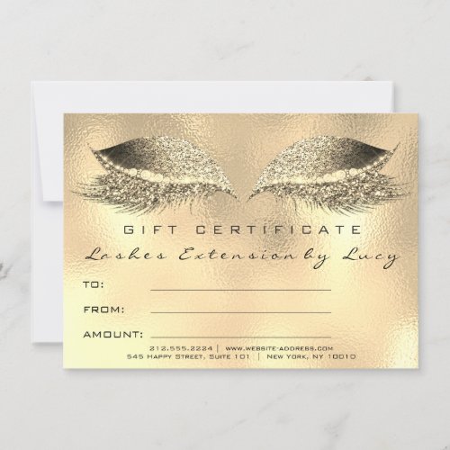 Lashes Beauty Studio Makeup Certificate Gift Gold