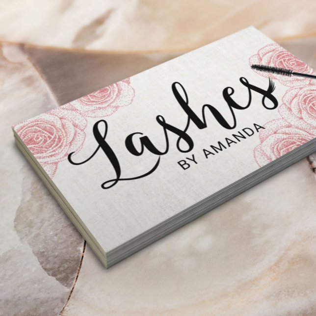 Lashes Black Script Stiple Floral Lash Extension Business Card (Creator Uploaded)