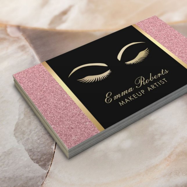 Lashes & Brow Makeup Artist Modern Rose Gold Salon Business Card (Creator Uploaded)