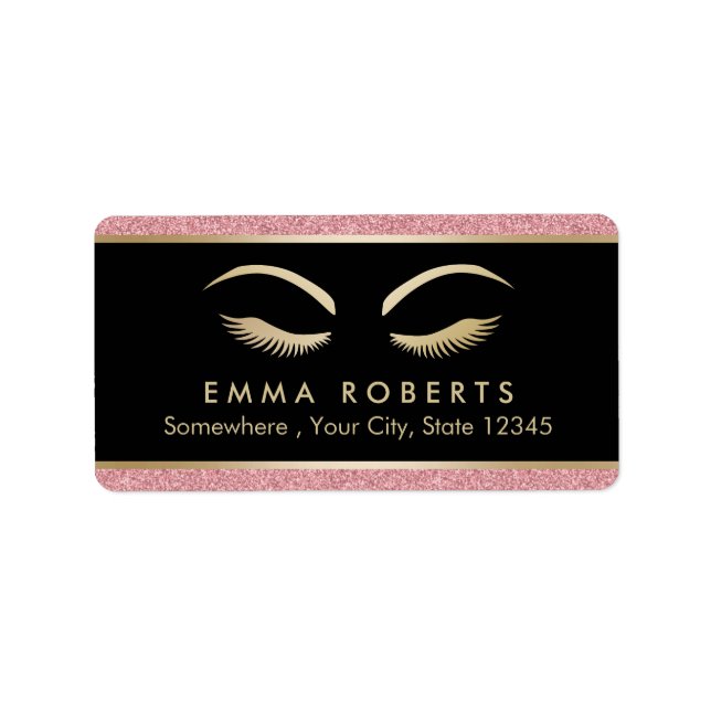 Lashes & Brow Makeup Artist Modern Rose Gold Salon Label (Front)