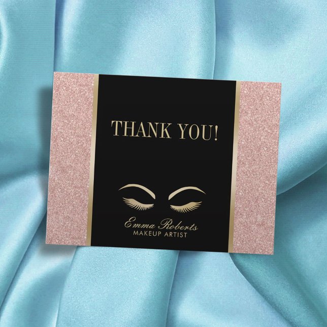Lashes & Brow Makeup Artist Rose Gold Thank You Postcard (Creator Uploaded)