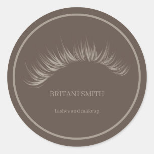 Lashes brown classic round sticker