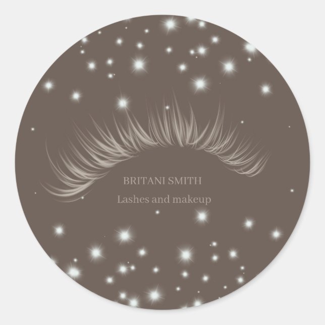 Lashes brown  classic, shine classic round sticker (Front)