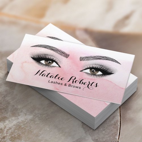 Lashes  Brows Beauty Salon Blush Pink Watercolor Business Card