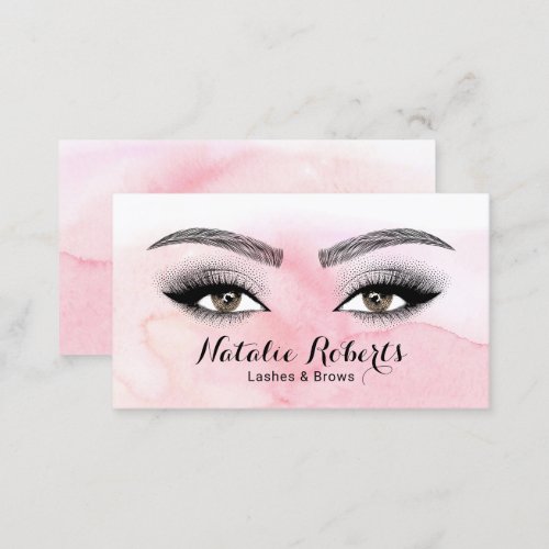Lashes  Brows Beauty Salon Blush Pink Watercolor Business Card