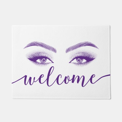 Lashes  Brows Beauty Salon Purple Script Welcome Doormat