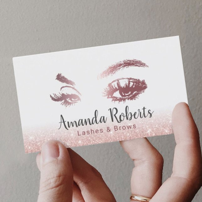 Lashes & Brows Beauty Salon Rose Gold Glitter Business Card (Creator Uploaded)