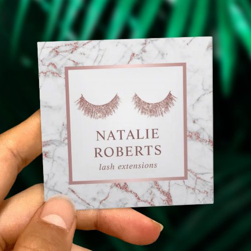 Lashes  Brows Beauty Salon Rose Gold Marble Square Business Card