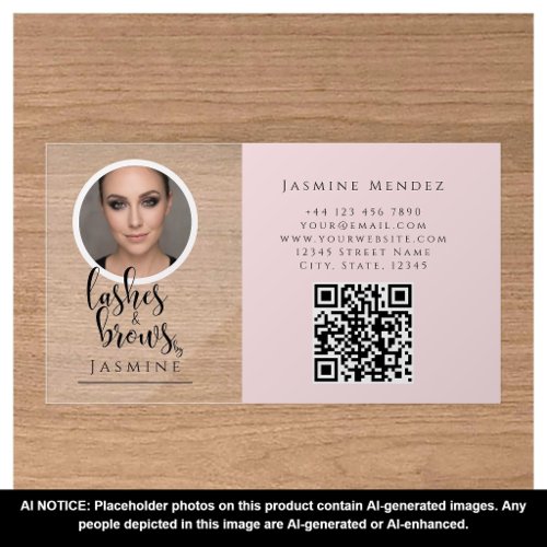 Lashes Brows Blush Pink Photo QR Code Transparent Clear Business Cards