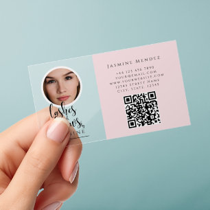 Lashes Brows Blush Pink Photo QR Code Transparent Clear Business Cards
