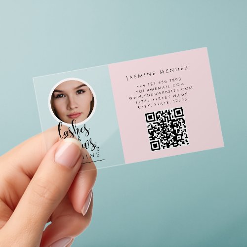 Lashes Brows Blush Pink Photo QR Code Transparent Clear Business Cards