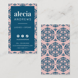 LASHES & BROWS cute vintage navy blue blush pink Business Card