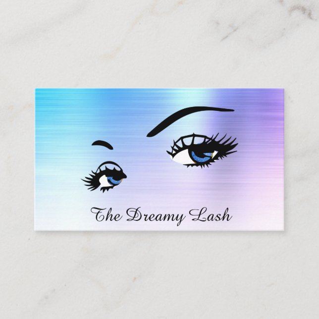 *~* Lashes Brows Extensions QR Ombre Blue Glitter Business Card (Front)