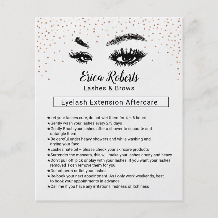 Lashes & Brows Eyelash Aftercare Instruction Flyer