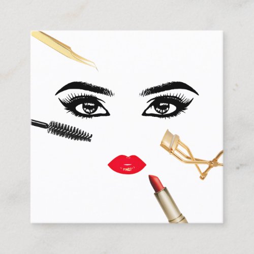 Lashes Brows Lips Makeup Artist Beauty Salon Square Business Card