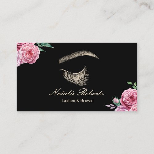 Lashes Brows Logo Vintage Floral Makeup Artist Business Card
