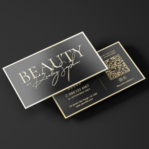 Lashes Brows Makeup Artist Beauty Black Gold Frame Foil Business Cards