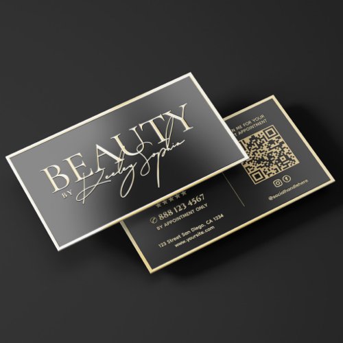 Lashes Brows Makeup Artist Beauty Black Gold Frame Foil Business Cards