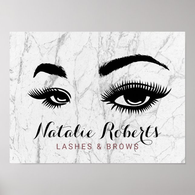 Lashes & Brows Makeup Artist Beauty Salon Marble Poster (Front)